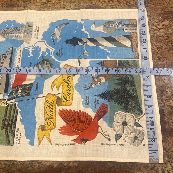 Linen fabric, print art, wall hanging, tea towel of North Carolina, NEW not hung - Picture 6 of 8